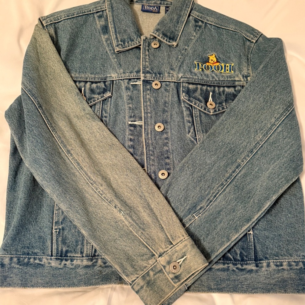 Vintage Disney Winnie the Pooh Denim Jacket Medium Blue Embroidered Cotton - Picture 11 of 11